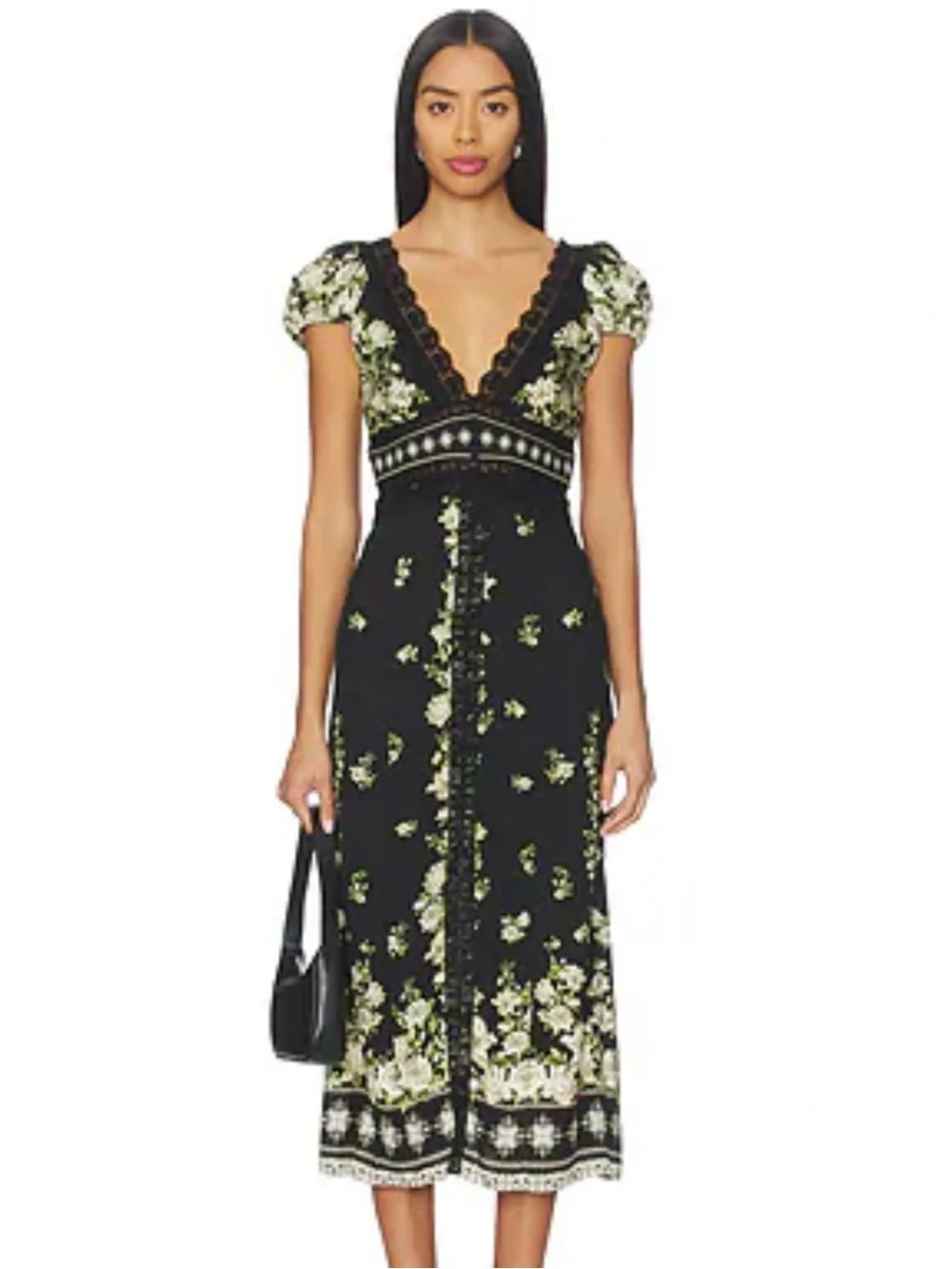alice olivia midi dress + Rose floral-print Crepe | Black Alice + Olivia midi dress